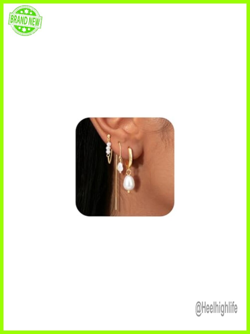 14K Gold Plated Pearl Earrings Set Hypoallergenic Dangle Hoops